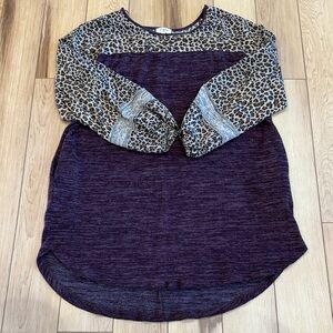 Umgee Leopard Print and Deep Purple Long Sleeve Top